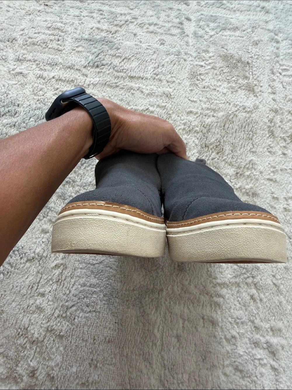 TOMS Women's Charcoal Suede Slip-On booties with Plush Collar